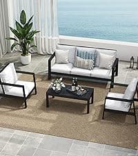 Solaste Aluminum Patio Furniture Set,7 Seats Modern Outdoor Conversation Set Sectional Sofa with Upgrade Cushion and Coffee Table,Grey