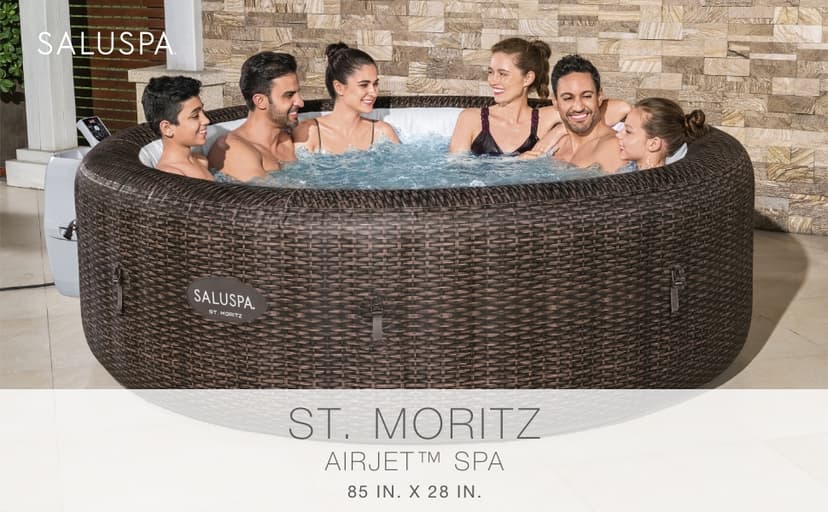 Bestway SaluSpa St Moritz Large Round AirJet 7 Person Inflatable Hot Tub Portable Outdoor Spa with 180 Soothing AirJets and Cover, Brown