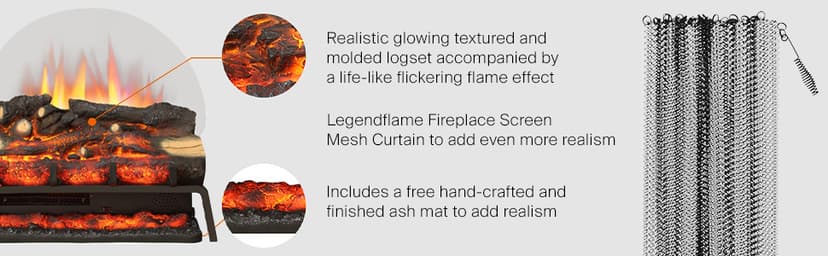 LegendFlame 23" W Free Standing Electric Fireplace Log Set (EF290), Fireplace Insert, Heater 750W/1500W, Crackling Sound, Remote Control