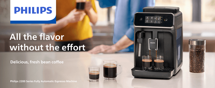 PHILIPS 2200 Series Fully Automatic Espresso Machine, Classic Milk Frother, 2 Coffee Varieties, Intuitive Touch Display, 100% Ceramic Grinder, AquaClean Filter, Aroma Seal, Black (EP2220/14)