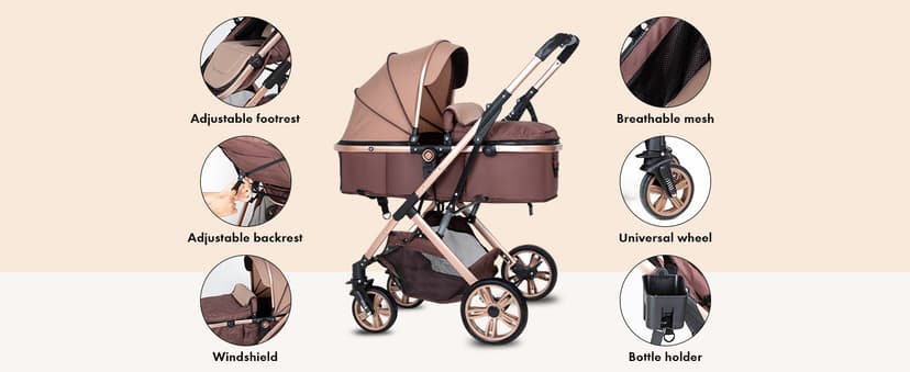 Baby Stroller Newborn Foldable Pushchair with Adjustable Canopy Folding High Landscape Infant Carriage, Anti-Shock Toddler Pushchair