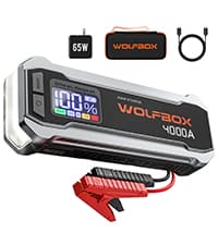 WOLFBOX 4000A Jump Starter,12V Car Battery Jump Starter with 65W Quick Charger,LED Display,24000mAh Portable Jump Starter Battery Pack(10L Gas 10L Diesel Engine) with Booster,LED Light,Jumper Cables