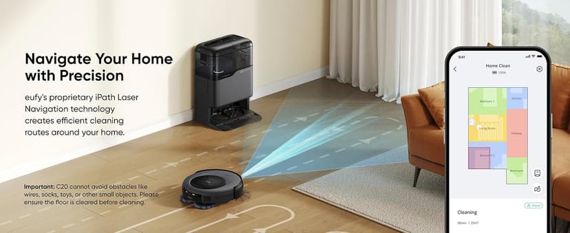 eufy Robot Vacuum Omni C20, Robot Vacuum and Mop Combo, Self Emptying, Auto Mop Washing and Auto Drying for Hands-Free Cleaning, 7000 Pa Powerful Suction, 3.35-Inch Design, All-in-One Station