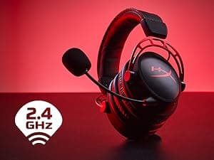 HyperX Cloud Alpha Wireless - Gaming Headset for PC, 300-hour battery life, DTS Headphone:X Spatial Audio, Memory foam, Dual Chamber Drivers, Noise-canceling mic, Durable aluminum frame,Red