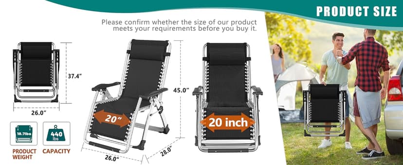 Zero Gravity Chair, Lawn Recliner, Reclining Patio Lounger Chair, Folding Portable Chaise with Detachable Soft Cushion, Cup Holder, Headrest
