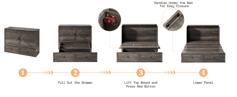 AMERLIFE Queen Murphy Bed with Storage & Charging Station, Farmhouse Murphy Cabinet with Foldable Panel, Noisy Free, for Living Room, Guest Bedroom, Office, Rustic Gray