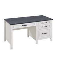 JXQTLINGMU 58" Executive Desk, Farmhouse Computer Desk with Drawers and Cabinet, Embossed Texture Home Office Desk w/Charging Station, Workspace for Work Study Writing, Off White