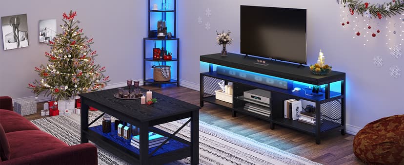 YITAHOME TV Stands for Living Room, Modern TV Stand for 65/70 inch TV, LED TV Entertainment Center with Storage & Power Outlets, TV Console Cabinet, Black