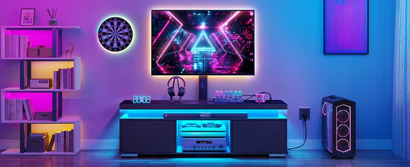 YITAHOME TV Stands for Living Room, Modern TV Stand for 65/70 inch TV, LED TV Entertainment Center with Storage & Power Outlets, TV Console Cabinet, Black