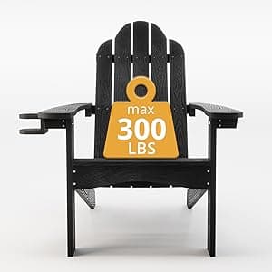 LUE BONA HDPS Adirondack Chairs Set of 4, Fire Pit Outdoor Chair Weather Resistant with Cup Holder, Modern Plastic Chair Plastic for Patio, Deck, Proch, Hotel, Resort, 350LBS, Black