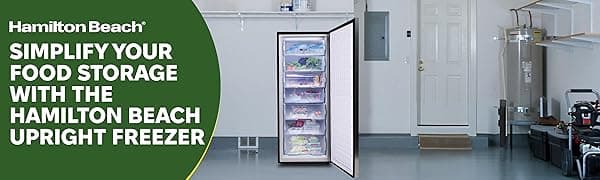 Hamilton Beach Upright Freezer, Deep Freeze, Stainless Steel Freezer with Drawer Compartments, 11 cu. ft. Freezer – 25”D x 23.6”W x 66.5”H
