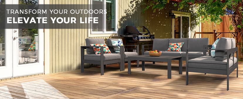 Solaste Aluminum Patio Furniture Set,7 Seats Modern Outdoor Conversation Set Sectional Sofa with Upgrade Cushion and Coffee Table,Grey