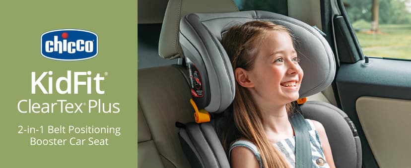 Chicco KidFit ClearTex Plus 2-in-1 Belt-Positioning Booster Car Seat, Backless and High Back Booster Seat, for Children Aged 4 Years and up and 40-100 lbs. | Drift/Grey