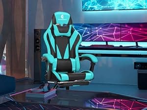 Gaming Chair with Linkage Armrest & Footrest, High Back Video Gaming Chair, Black/Grey