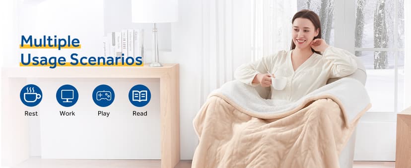 Sealy Electric Blanket Twin Size, Flannel & Sherpa Heated Blanket with 10 Heating Levels & 1-12 Hours Auto Off, Machine Washable, Beige, 62x 84 Inch