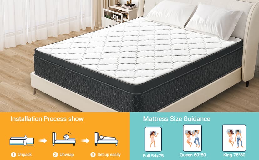 Queen Mattress,10 Inch Memory Foam Hybird Queen Mattress in a Box with Individually Pocket Springs,Motion Isolation,Pressure Relief,Strong Edge Support, Medium Firm