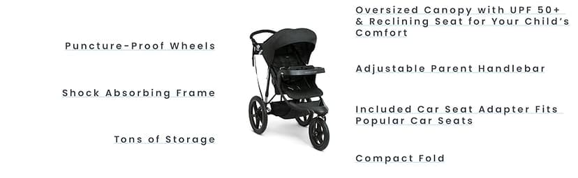 Delta Children Apollo Jogging Stroller - Shock Absorbing Frame with Large Canopy & Recline - Car Seat Compatible, Black
