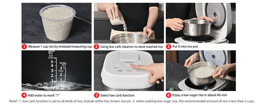 TOSHIBA Rice Cooker Induction Heating, Low Carb Rice Cooker Low Sugar Digital Steamer, 5.5 Cups Uncooked Japanese Rice Cooker, 8 Cooking Functions, 24H Timer & Auto Keep Warm