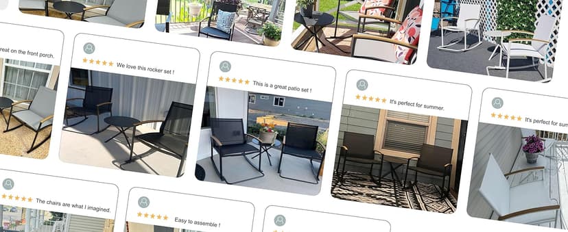 Shintenchi 3 Piece Outdoor Rocking Bistro Set, Textilene Fabric Small Patio Furniture Set, Front Porch Rocker Chairs Conversation Set with Table for Lawn, Garden, Balcony, Poolside (Black)