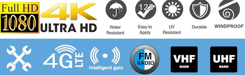 Five Star HDTV Antenna - 360° Omnidirectional Amplified Outdoor TV Antenna up to 150 Miles Indoor/Outdoor,RV,Attic 4K 1080P UHF VHF Supports 4TVs Installation Kit & Mounting Pole