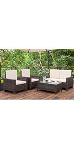 Homall 4 Pieces Outdoor Patio Furniture Sets Rattan Chair Wicker Set, Outdoor Indoor Use Backyard Porch Garden Poolside Balcony Furniture Sets Clearance (Brown and Beige)