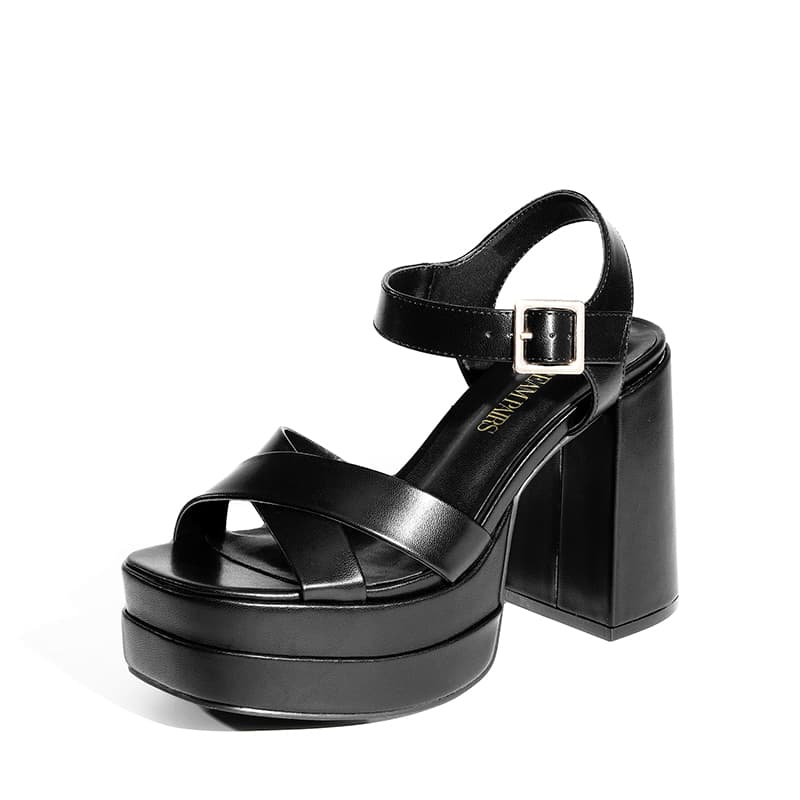 DREAM PAIRS Square Toe Ankle Strap Platform Chunky Heel Sandals